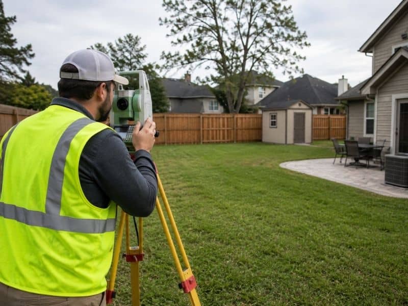 Lot Survey measuring backyard space for a residential project in Grand Prairie TX